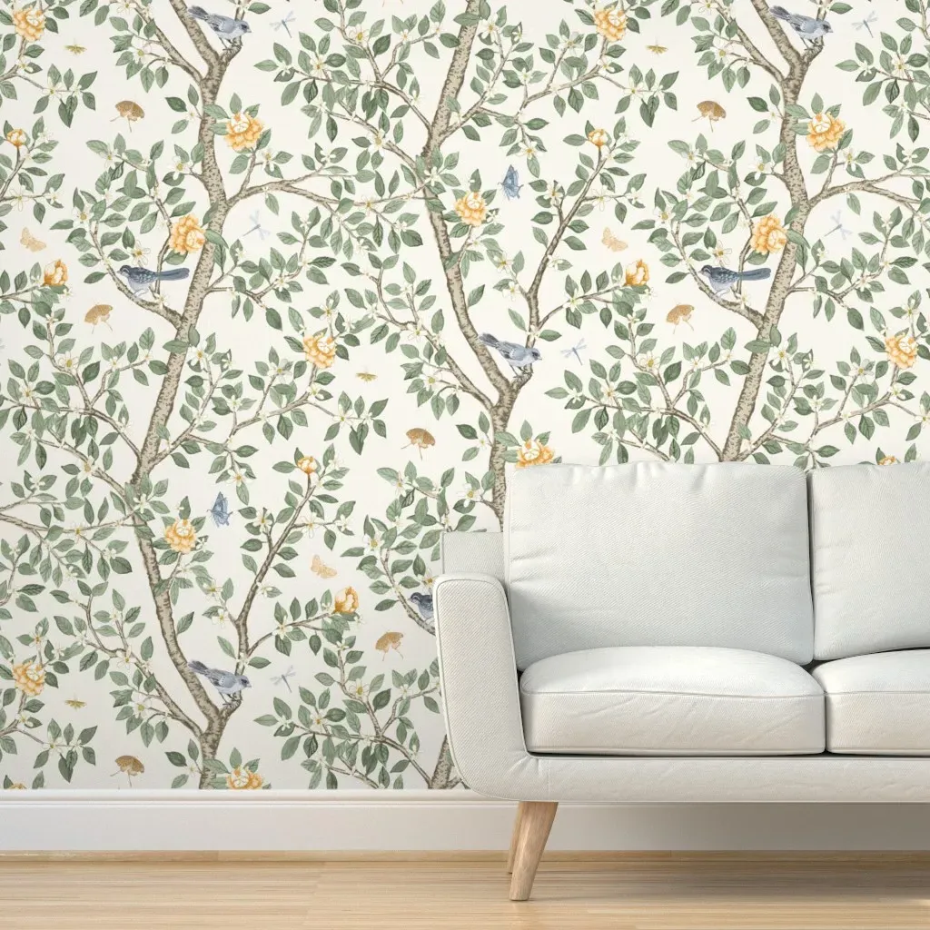 Elsie's Garden Peel and Stick Wallpaper - Butterscotch on Cream product