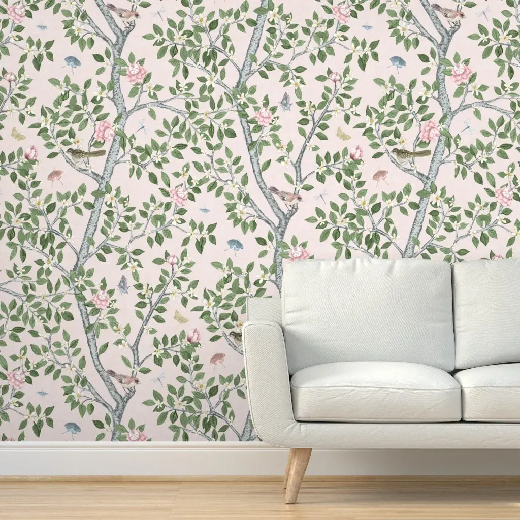Elsie's Garden Peel and Stick Wallpaper - Pale Pink product