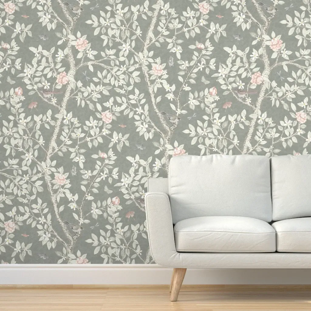 Elsie's Garden Peel and Stick Wallpaper - Silver, Pink product