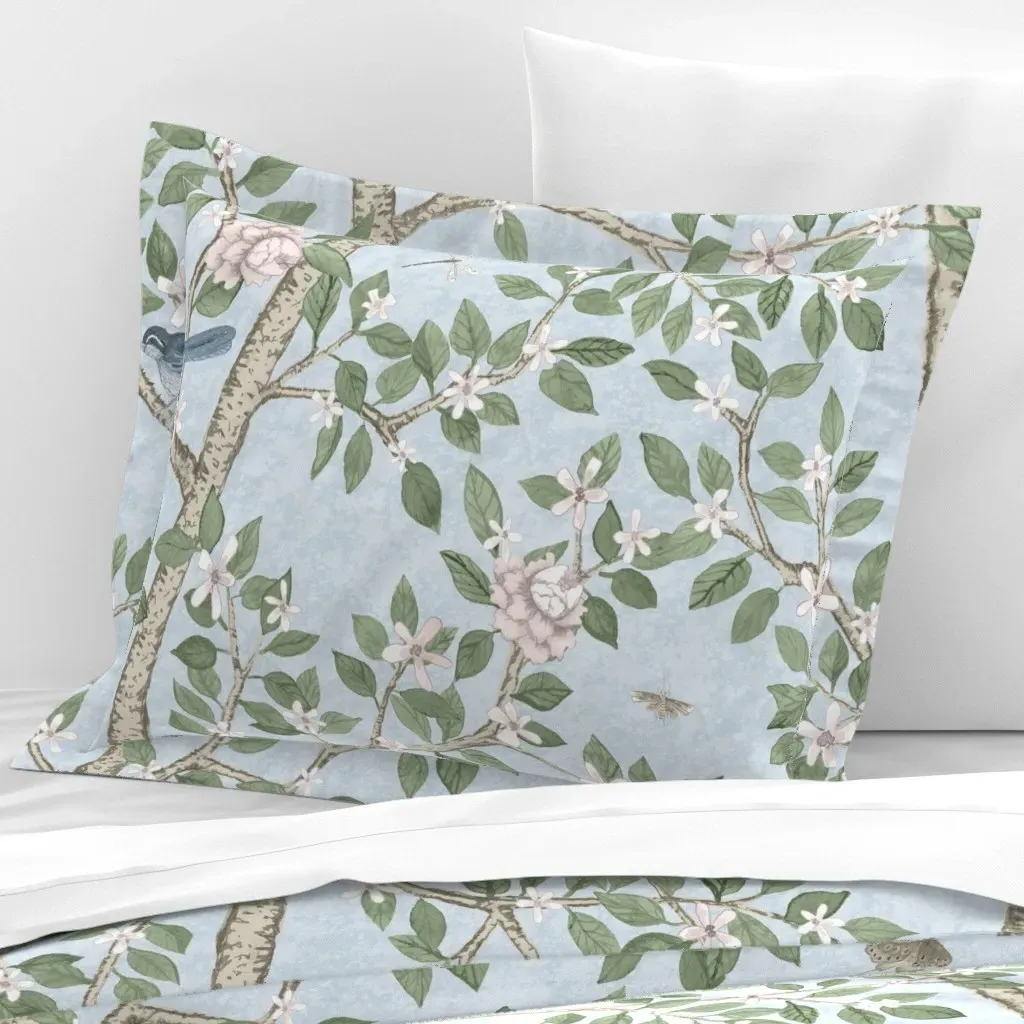Elsie's Garden Standard Flanged Pillow Sham - Light Blue, Cotton Sateen product