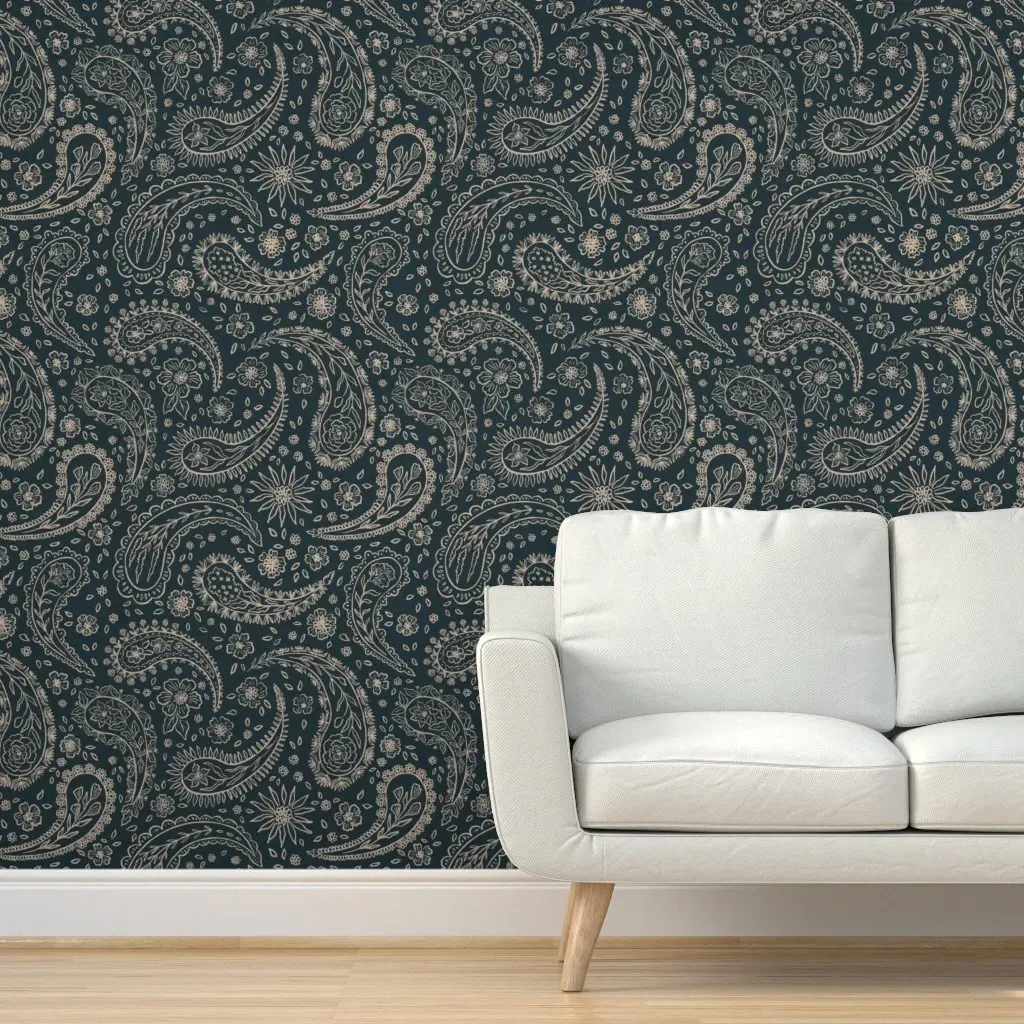 Elza Paisley Peel and Stick Wallpaper - Naval Blue product