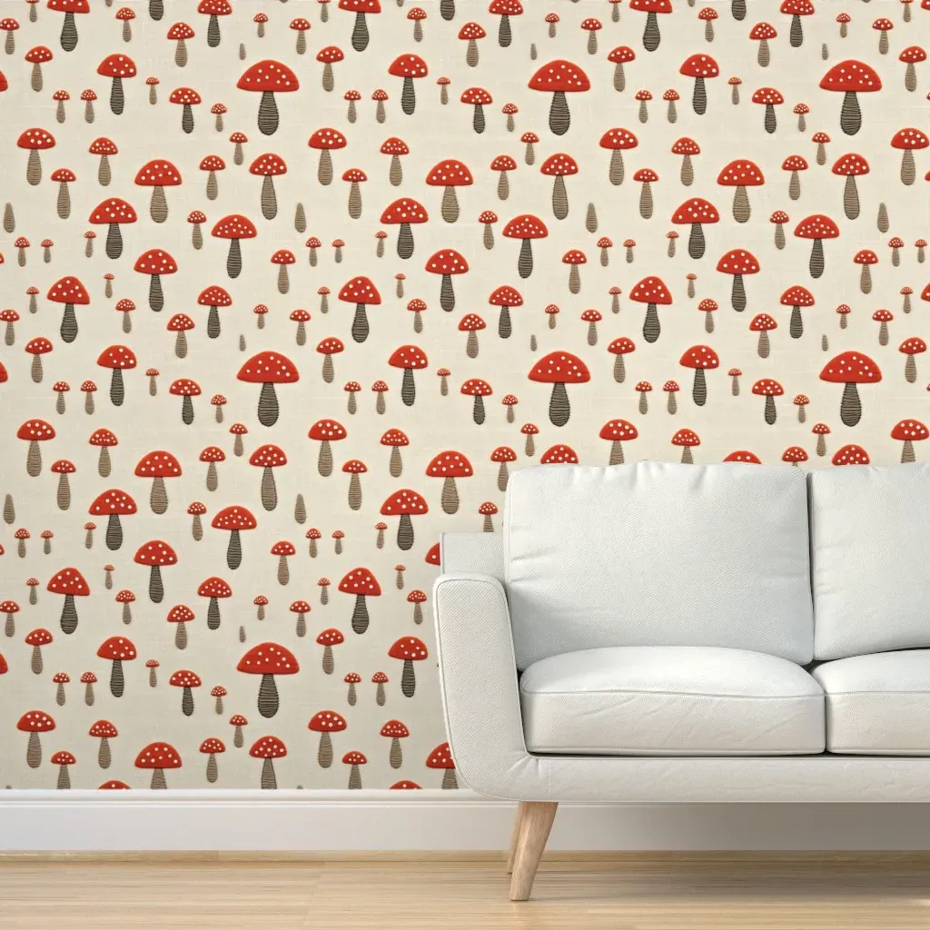 Embroidered Look Mushroom Peel and Stick Wallpaper - Red product