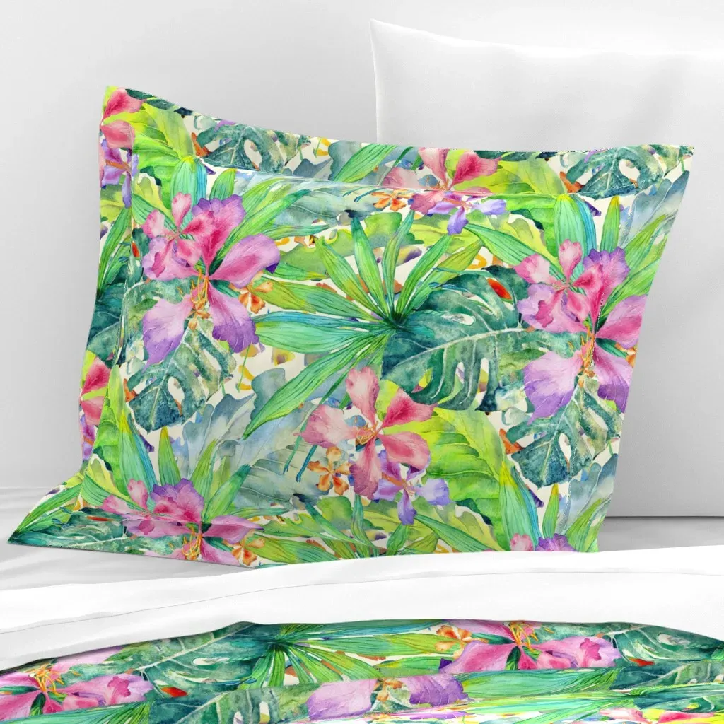 Emerald Tropic Forest Standard Flanged Cushion Cover - Pink, Cotton Sateen product