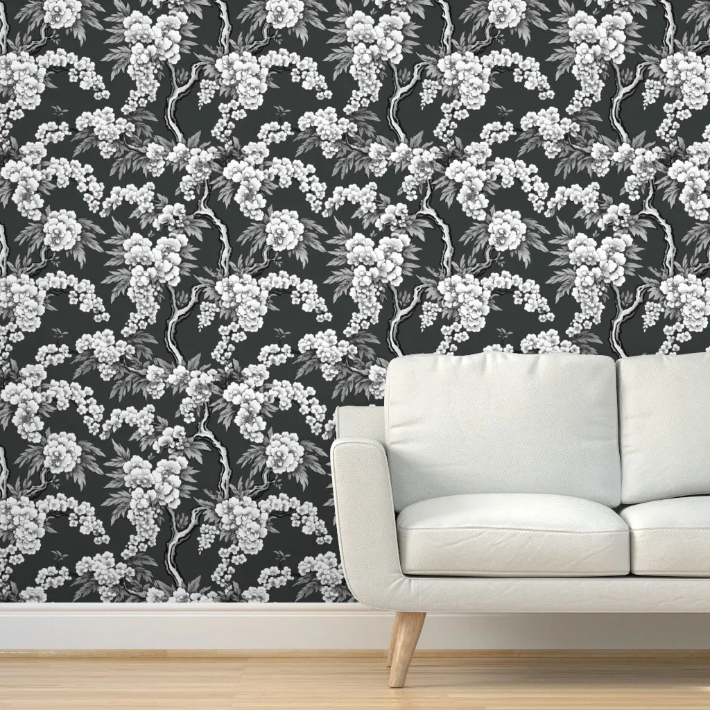 Emi Chinoiserie Peel and Stick Wallpaper - White on Charcoal product