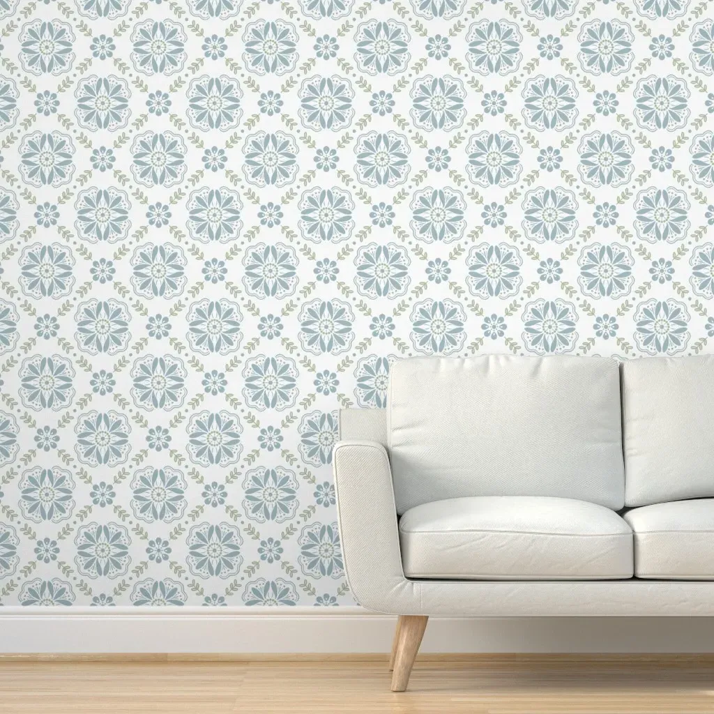 Emma Floral Tile Peel and Stick Wallpaper - Dusty Blue product