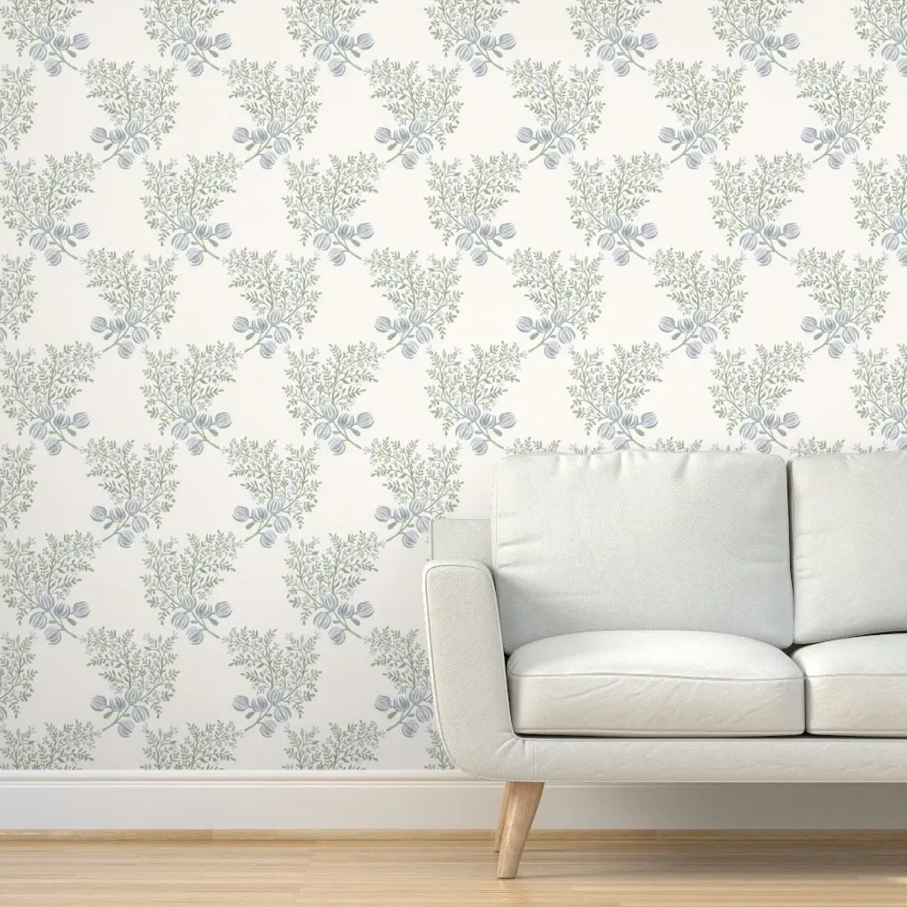 Emma Floral Toss Peel and Stick Wallpaper - Dusty Blue, Cream product