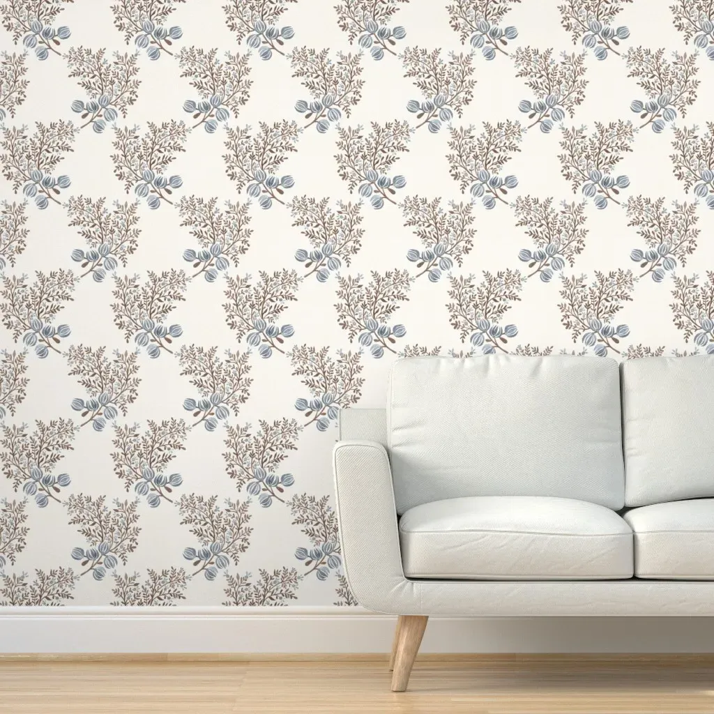 Emma Floral Toss Peel and Stick Wallpaper - Dusty Blue, Cream product
