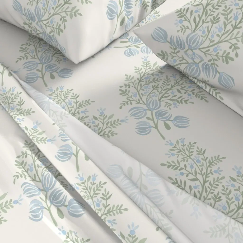 Emma Floral Toss Queen Sheet Set - Light Blue alternate view