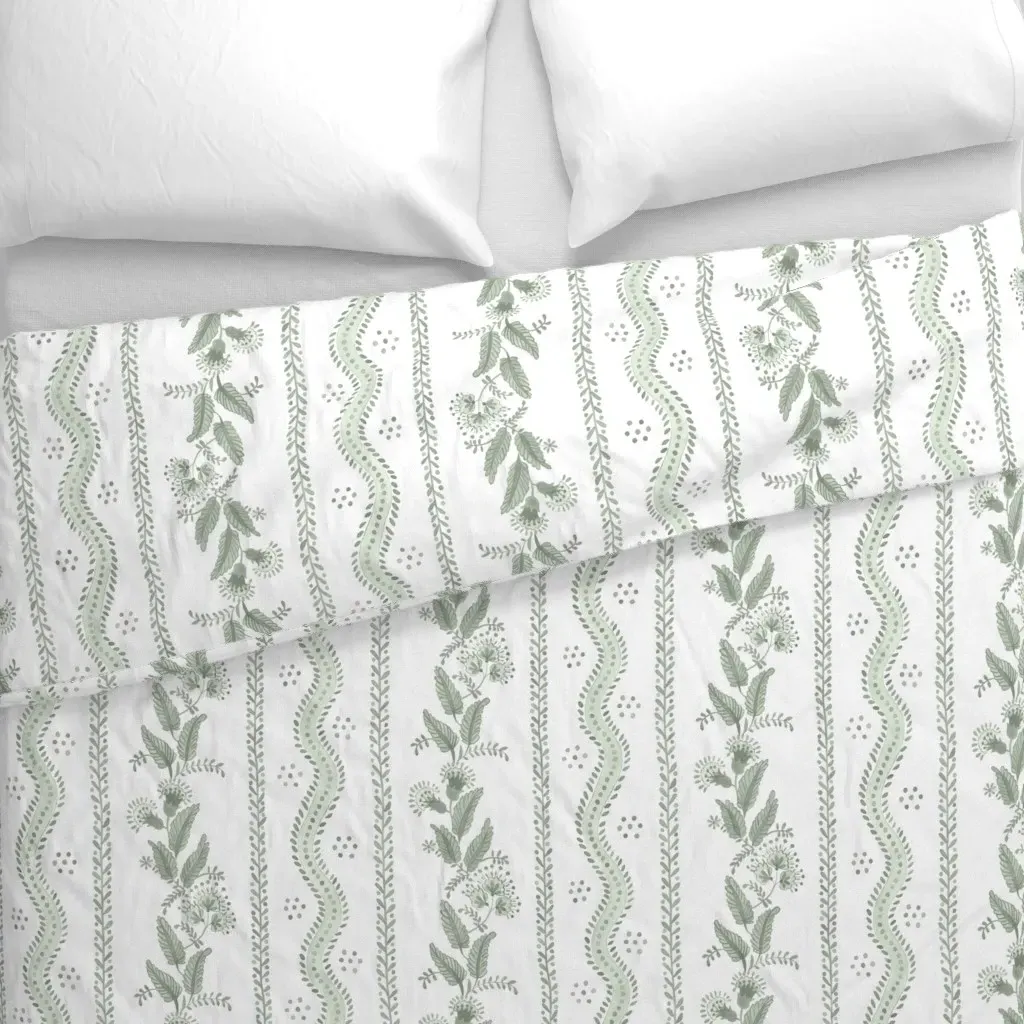 Emma Stripe Duvet Cover - Sage Green alternate view