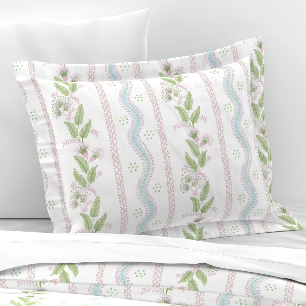 Emma Stripe Gina3 Standard Flanged Pillow Sham - Light Pink, Cotton Sateen product
