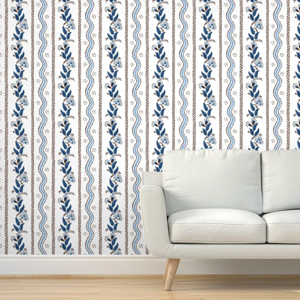 Emma Stripe Peel and Stick Wallpaper - Marine Blue, Brown product