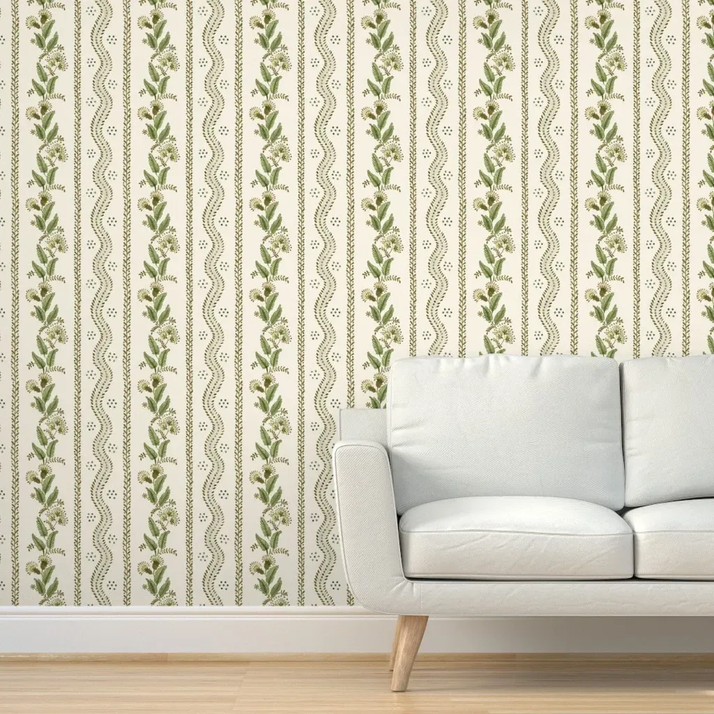 Emma Stripe Peel and Stick Wallpaper - Sage Green, Cream product