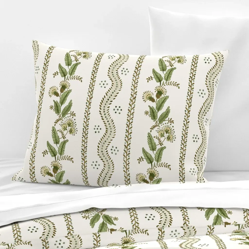 Emma Stripe Standard Knife Edge Cushion Cover - Sage Green, Cotton Sateen product