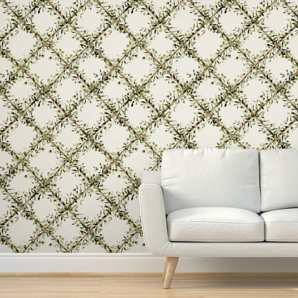 Emma Trellis Peel and Stick Wallpaper - White, Green product