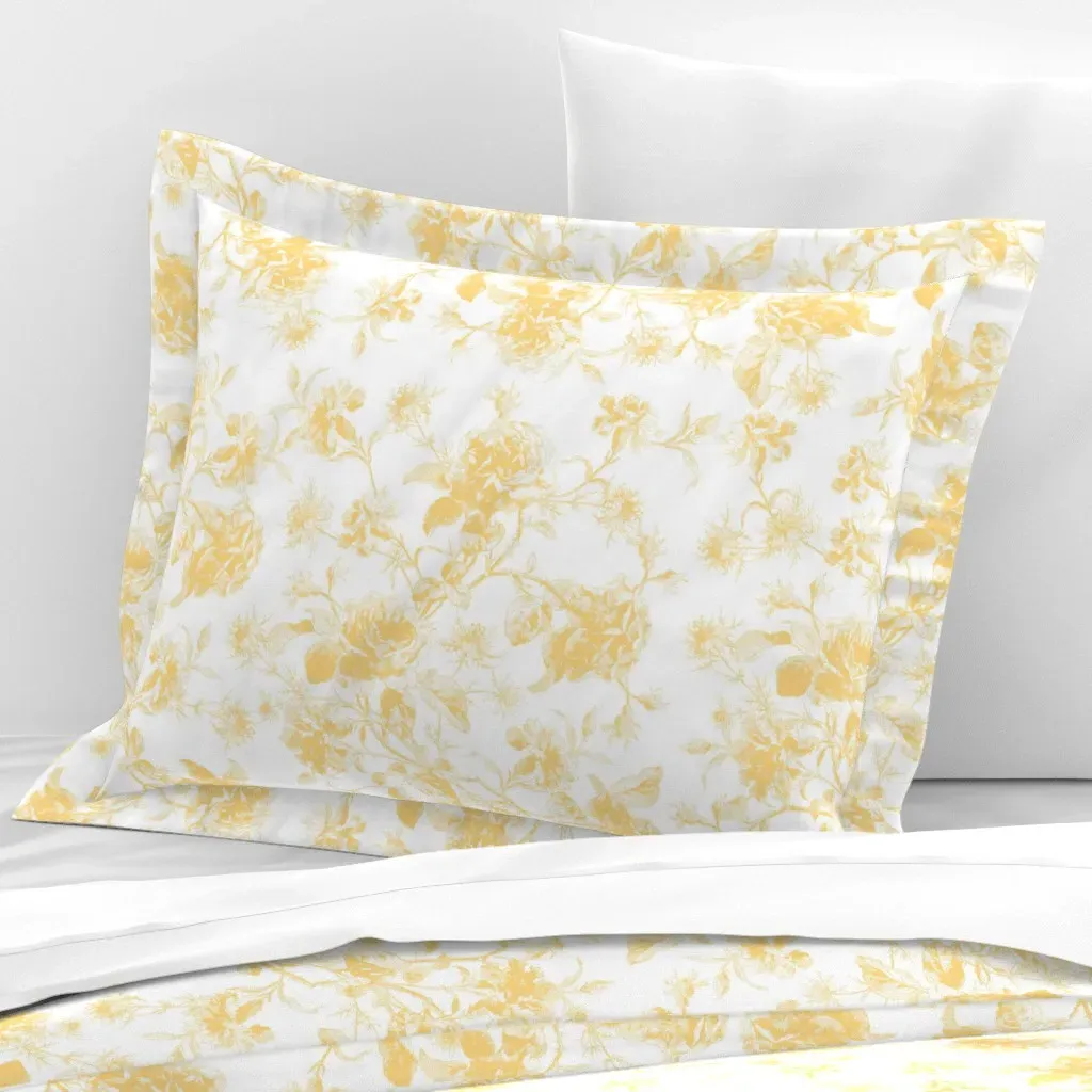 Emma Wild Roses Daffodil Standard Flanged Pillowcase - Pale Yellow, Cotton Sateen product