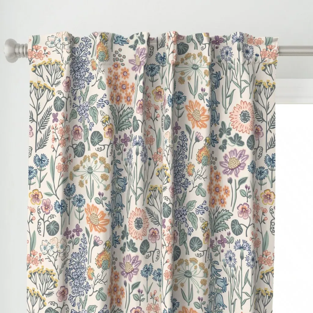 Emmas Flower Meadow Large Curtain Panel - Peach alternate view