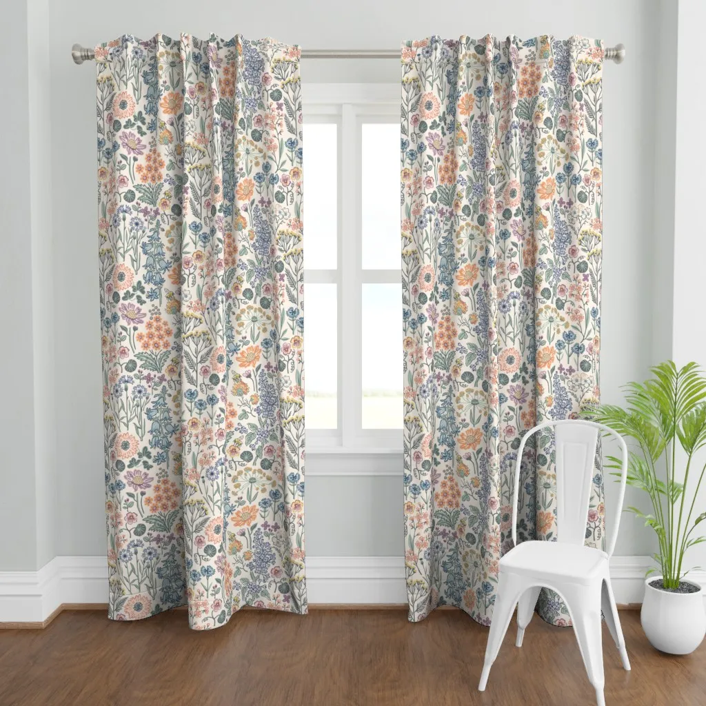 Emmas Flower Meadow Large Curtain Panel - Peach product