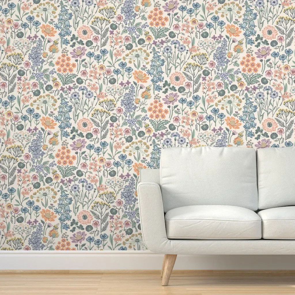 Emmas Flower Meadow Peel and Stick Wallpaper - Peach, Multicolored product