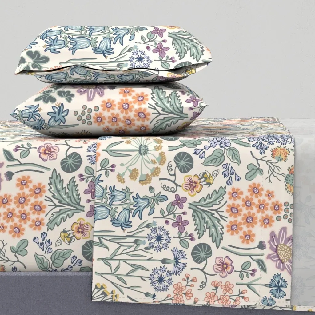 Emmas Flower Meadow Twin Sheet Set - Peach product