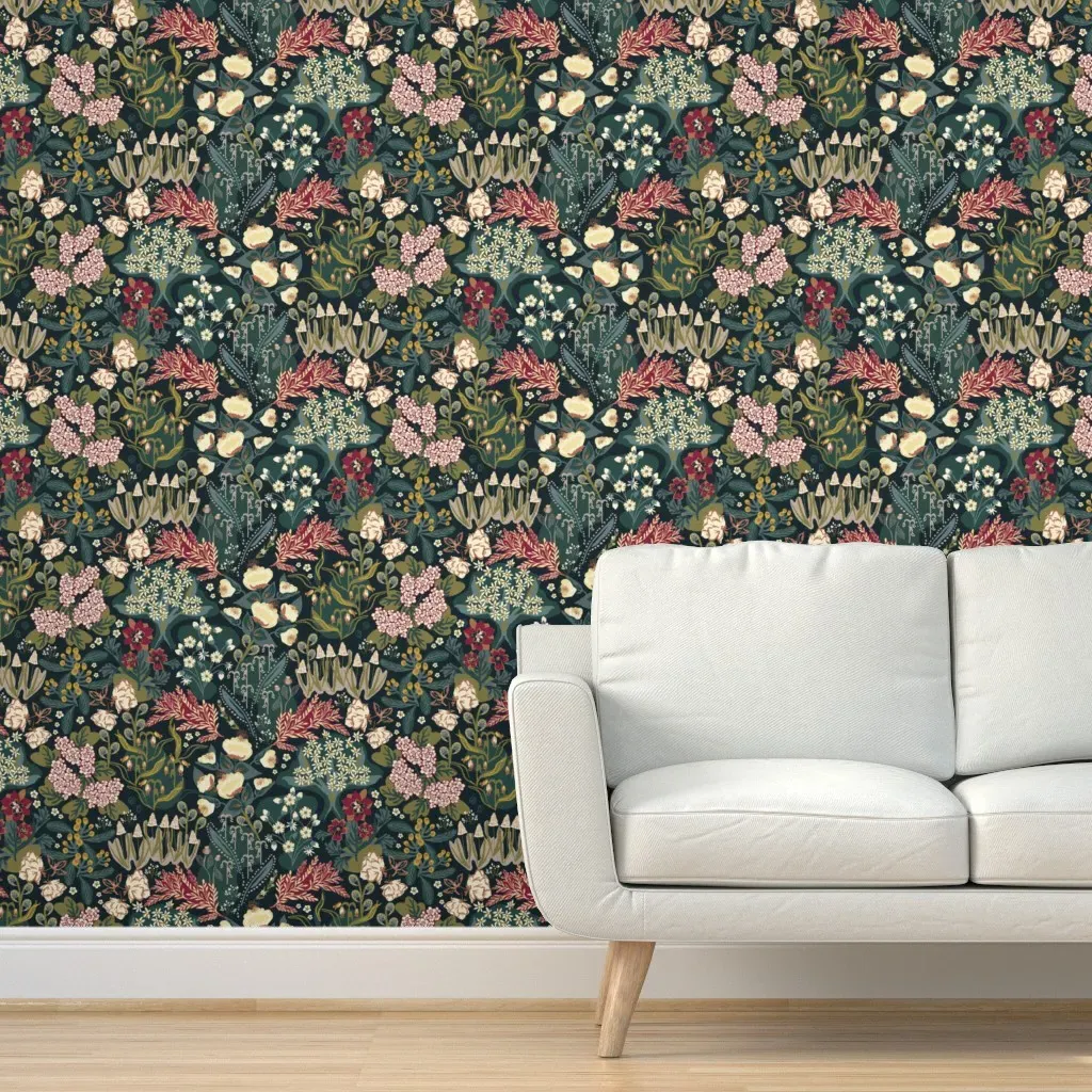 Emma's Garden Folklore Mille Fleur Peel and Stick Wallpaper - Dark Teal product