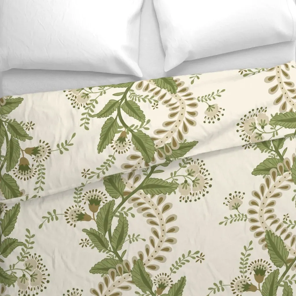 Emmy In Green Browns And Cream Duvet Cover - Green alternate view