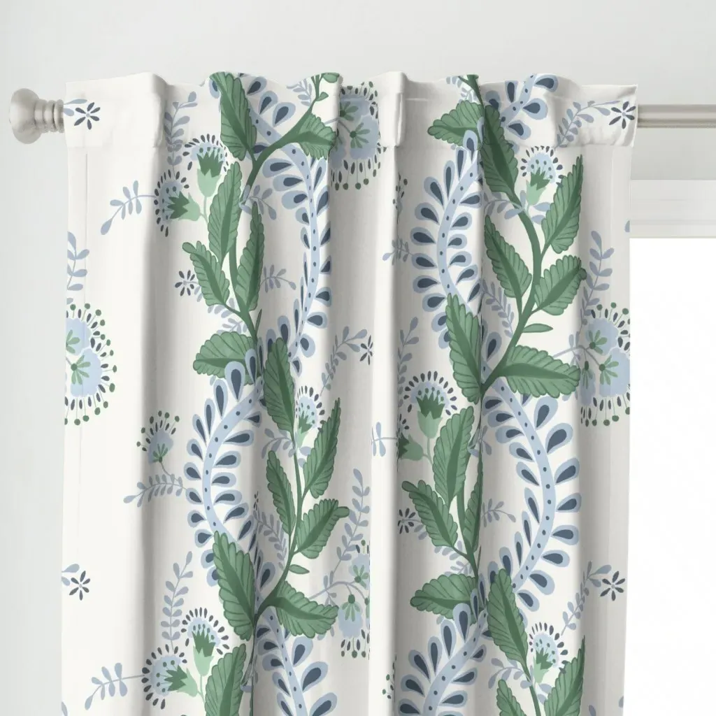 Emmy In Indigo Blue Curtain Panel - Green alternate view