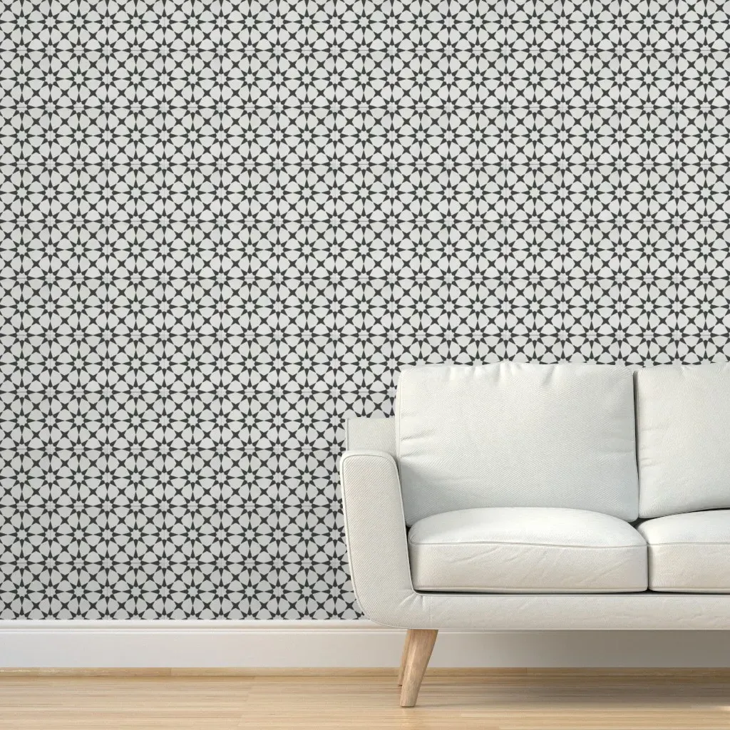 Encaustic Tile Peel and Stick Wallpaper - Black, White product
