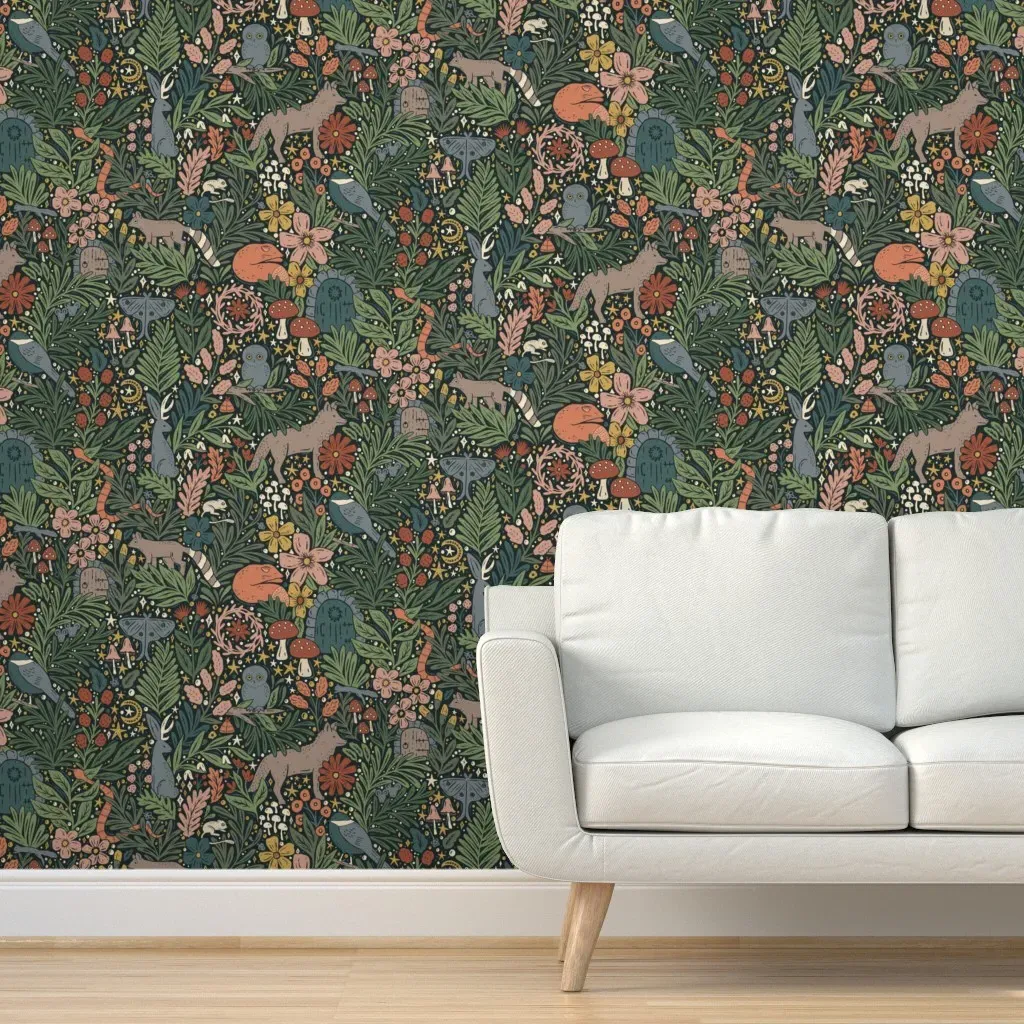 Enchanted Forest Fairy Doors Peel and Stick Wallpaper - Dark Green product