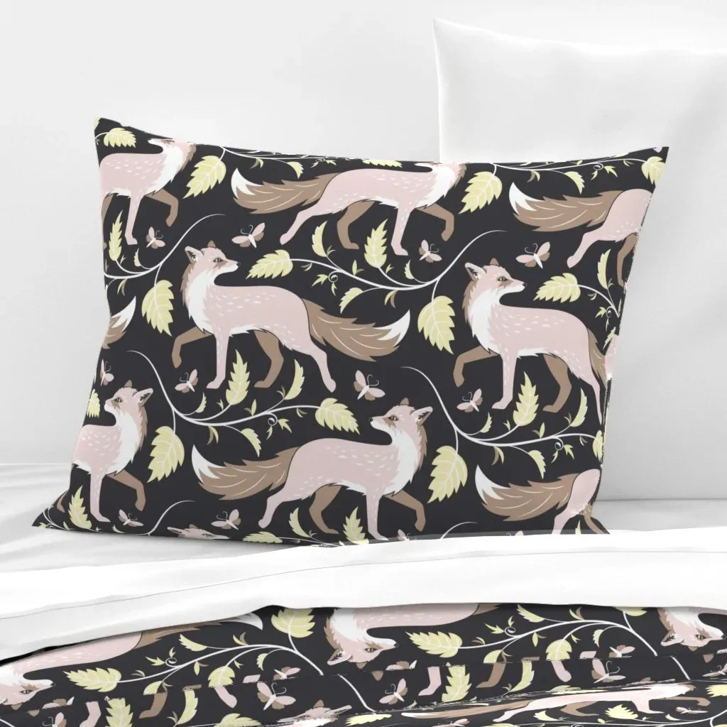 Enchanted Forest Fox Small Standard Knife Edge Cushion - Pale Pink, Cotton Sateen product