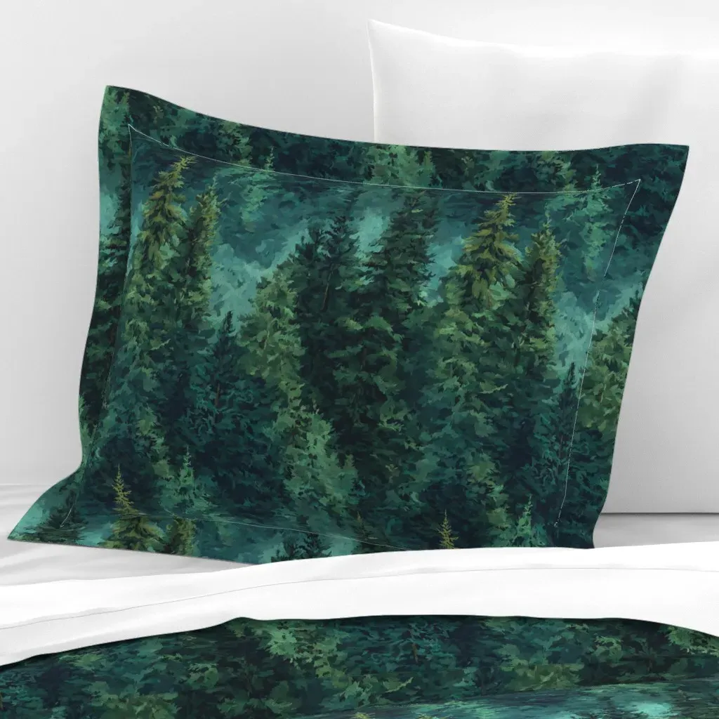Enchanted Forest Pine Trees Standard Cushion Cover - Green, Cotton Sateen product