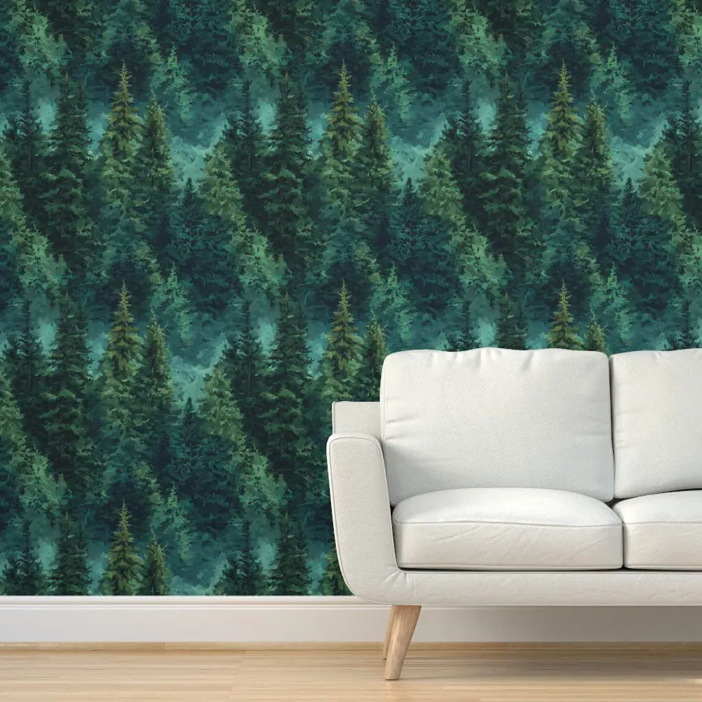 Enchanted Forest Pine Trees Woodland Peel and Stick Wallpaper - Green product