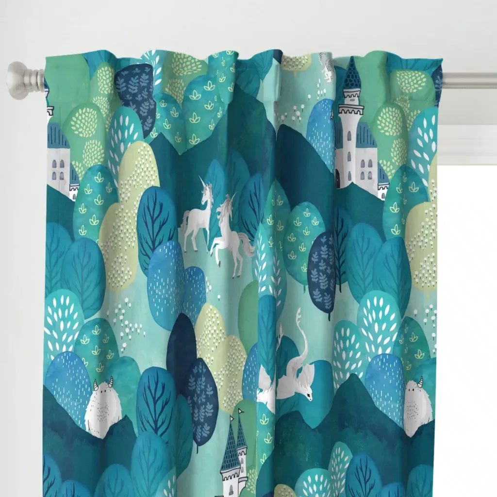 Enchanted Forest Repeat Curtain Panel - Teal alternate view