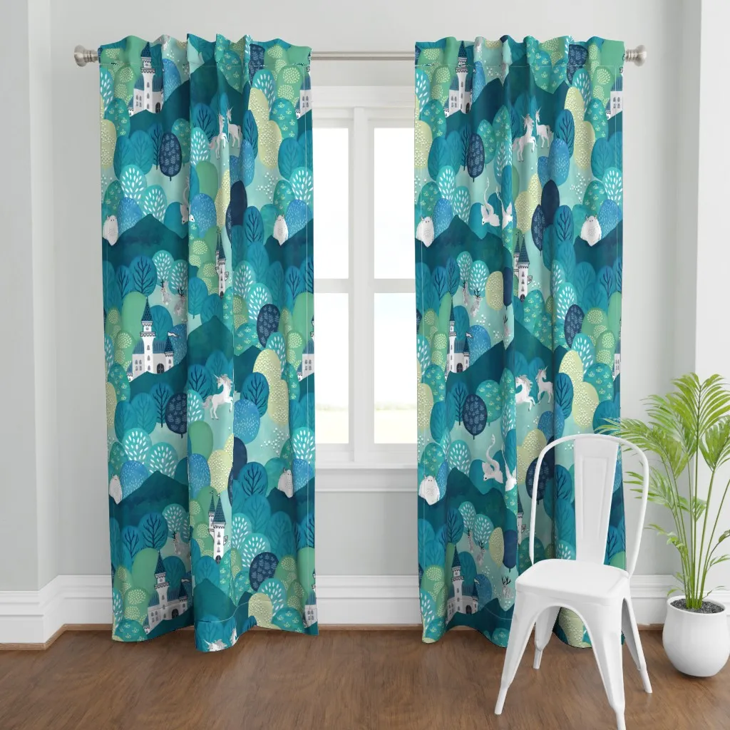 Enchanted Forest Repeat Curtain Panel - Teal product