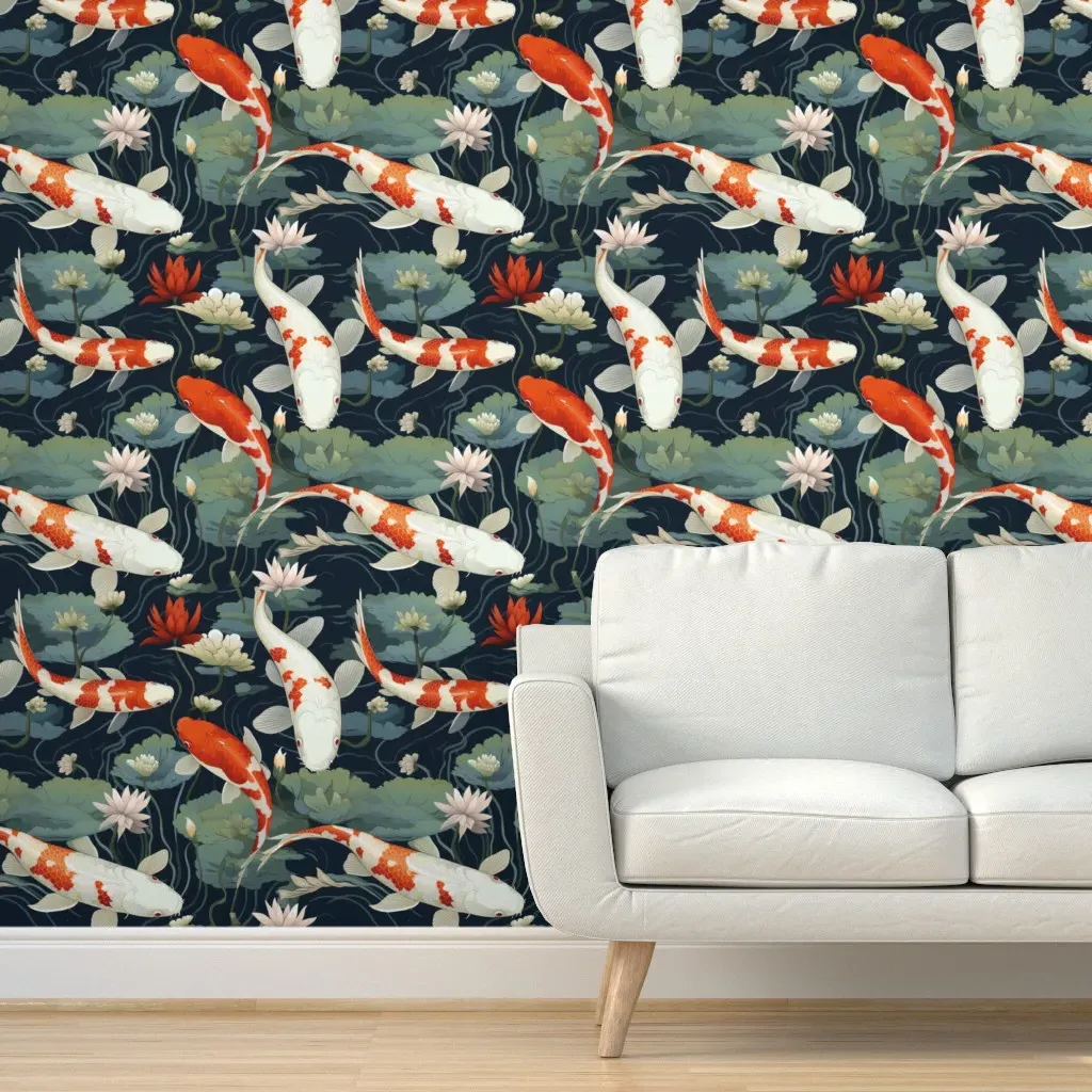 Enchanted Koi Oasis Peel and Stick Wallpaper - Red product