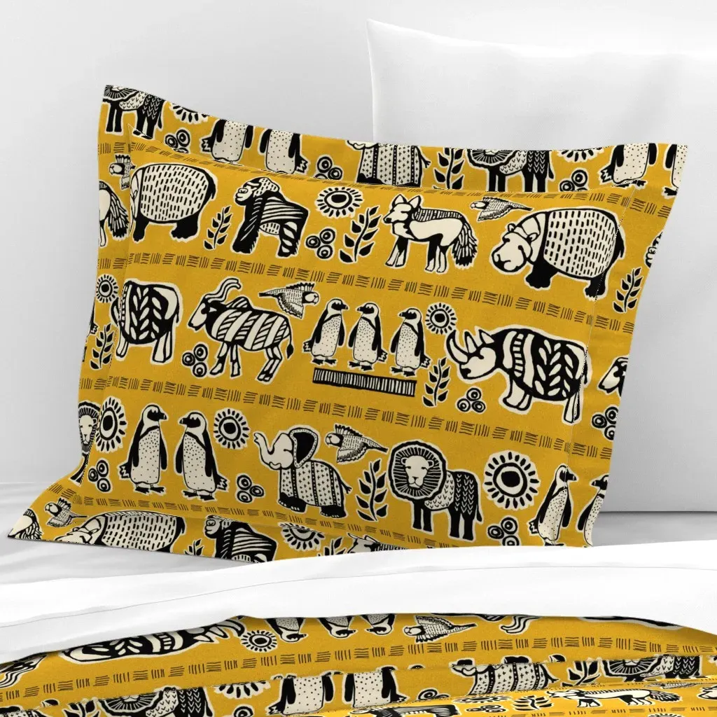 Endangered African Animals Standard Flanged Cushion Cover - Black, Cotton Sateen product