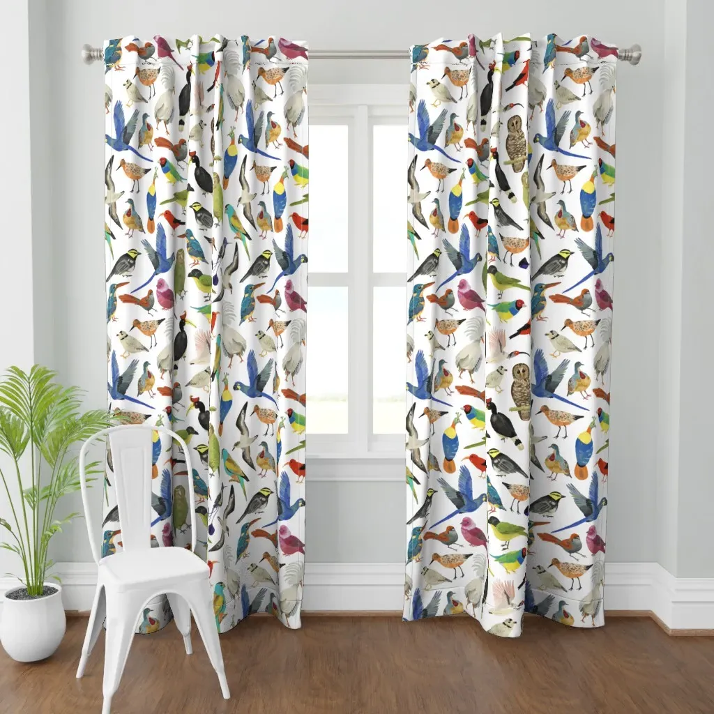 Endangered Birds Large Curtain Panel - White product