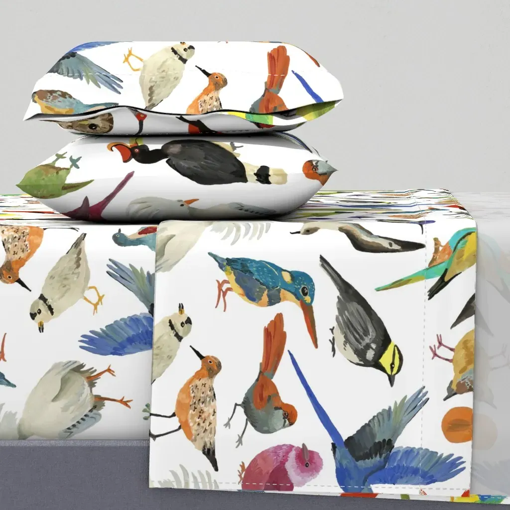 Endangered Birds Queen Sheet Set - White product