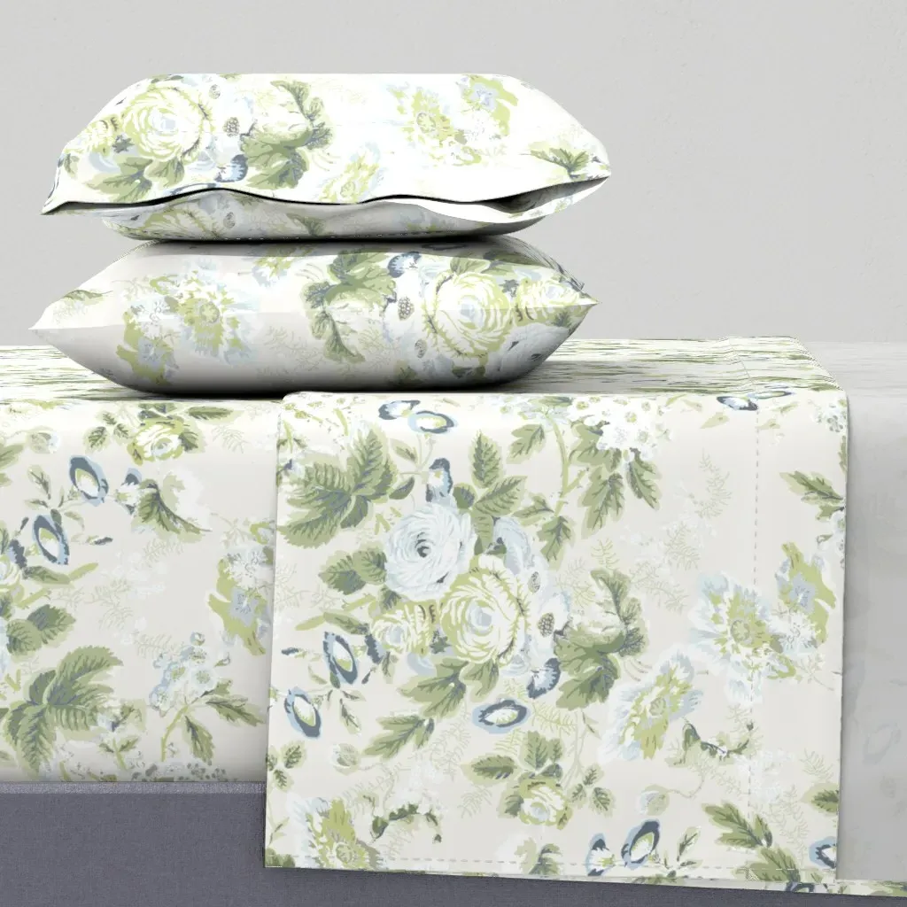 English Chintz Belle King Sheet Set - Sage Green product