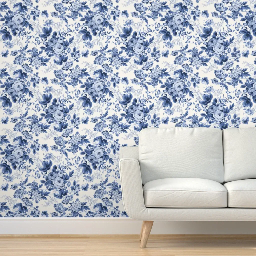English Chintz Peel and Stick Wallpaper - Blue, Bone White product