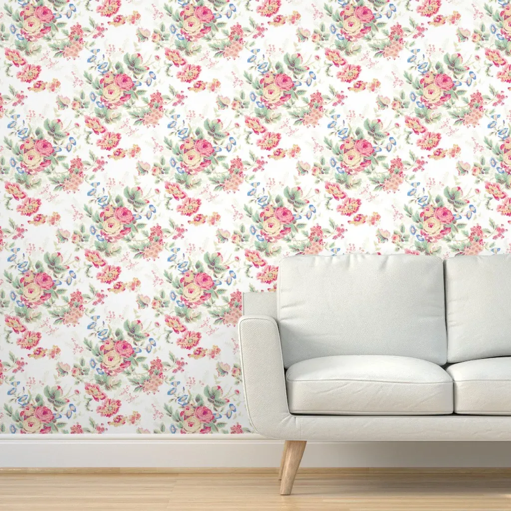 English Chintz Peel and Stick Wallpaper - Pink, Multi on White product