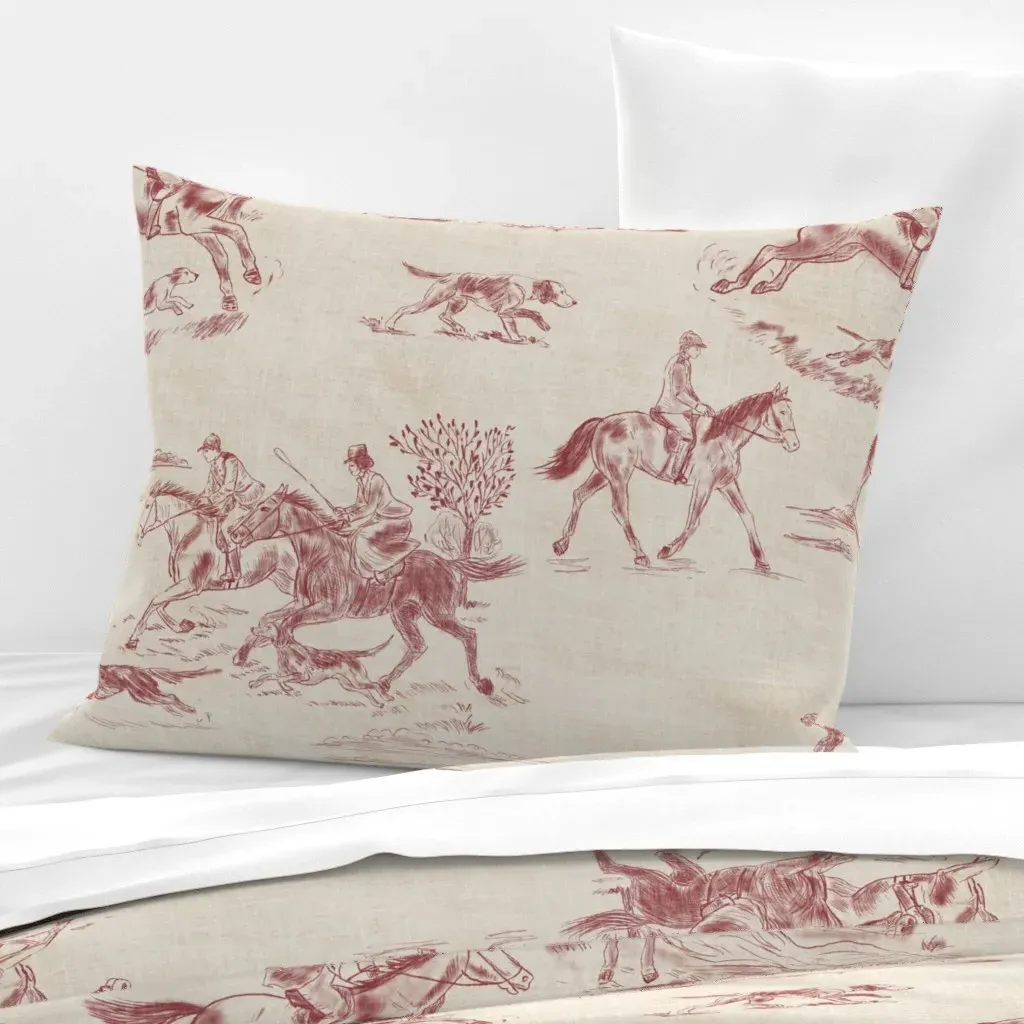 English Country Toile Hunting Dogs Standard Knife Edge Pillow - Burgundy, Cotton Sateen product