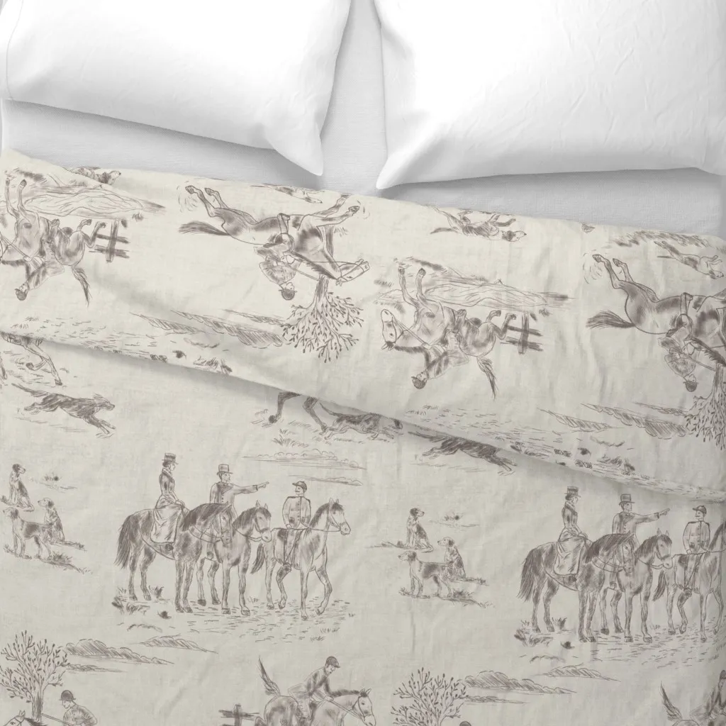 English Country Toile Hunting Duvet Cover - Gray alternate view