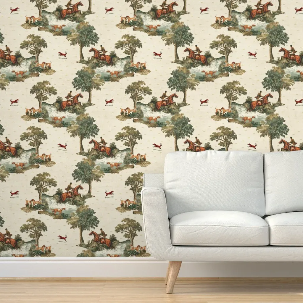 English Countryside Equestrian Hunt Peel and Stick Wallpaper - Brown product