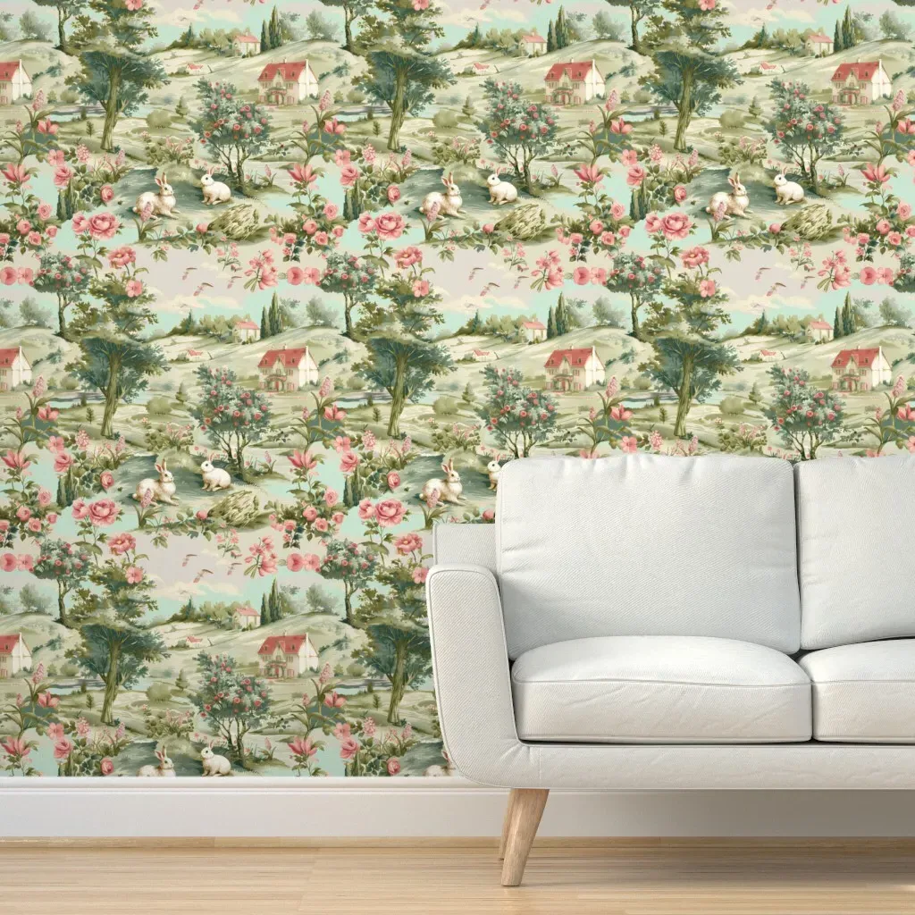 English Garden Elegance Toile Peel and Stick Wallpaper - Soft Pink product