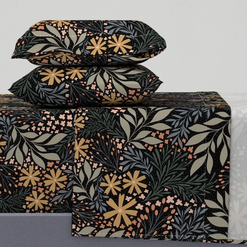 English Garden Floral Queen Size Sheet Set - Mustard Yellow product