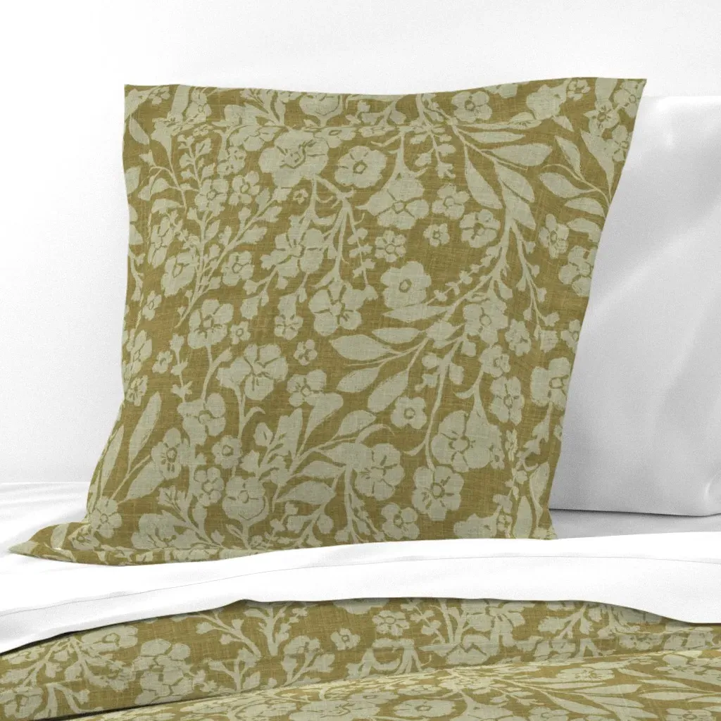 English Green Floral Vintage Euro Pillow Sham - Olive Green product