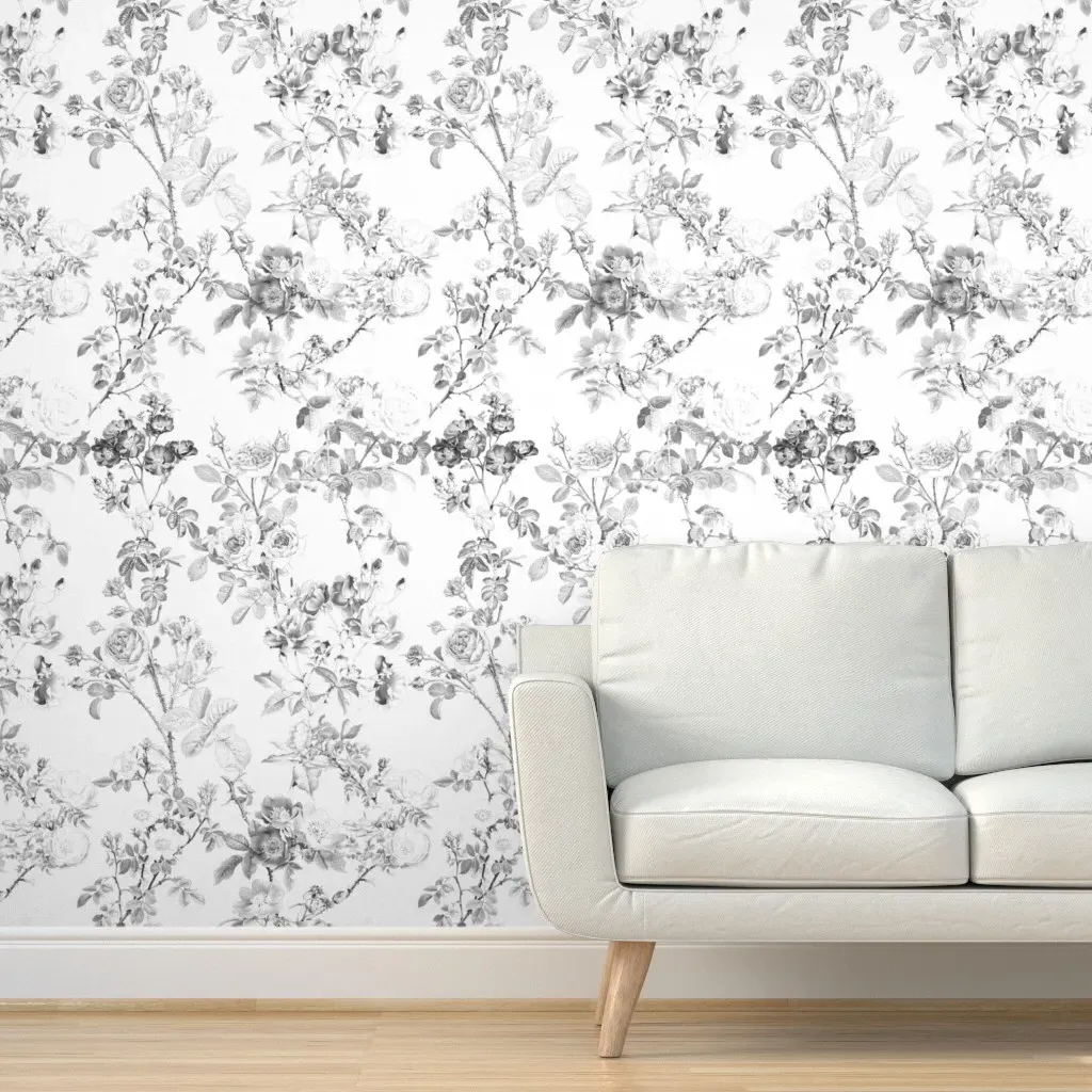 English Rose Watercolor Peel and Stick Wallpaper - Black & White product