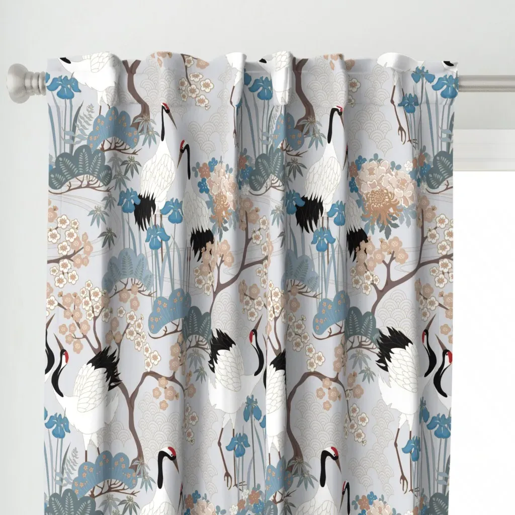 Enlarged Cranes 24 Inch Curtain Panel - White alternate view