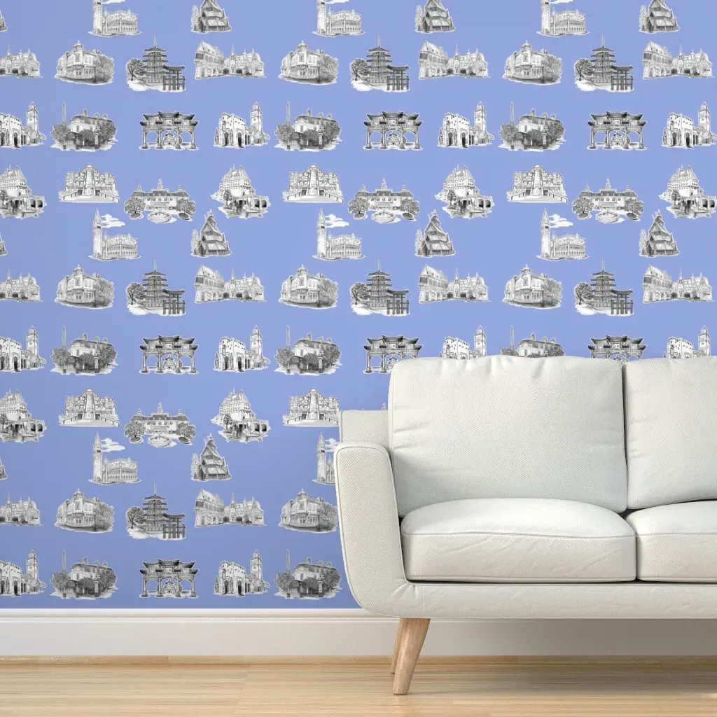 Epcot World Showcase Pavillion Toile Peel and Stick Wallpaper - Gray product