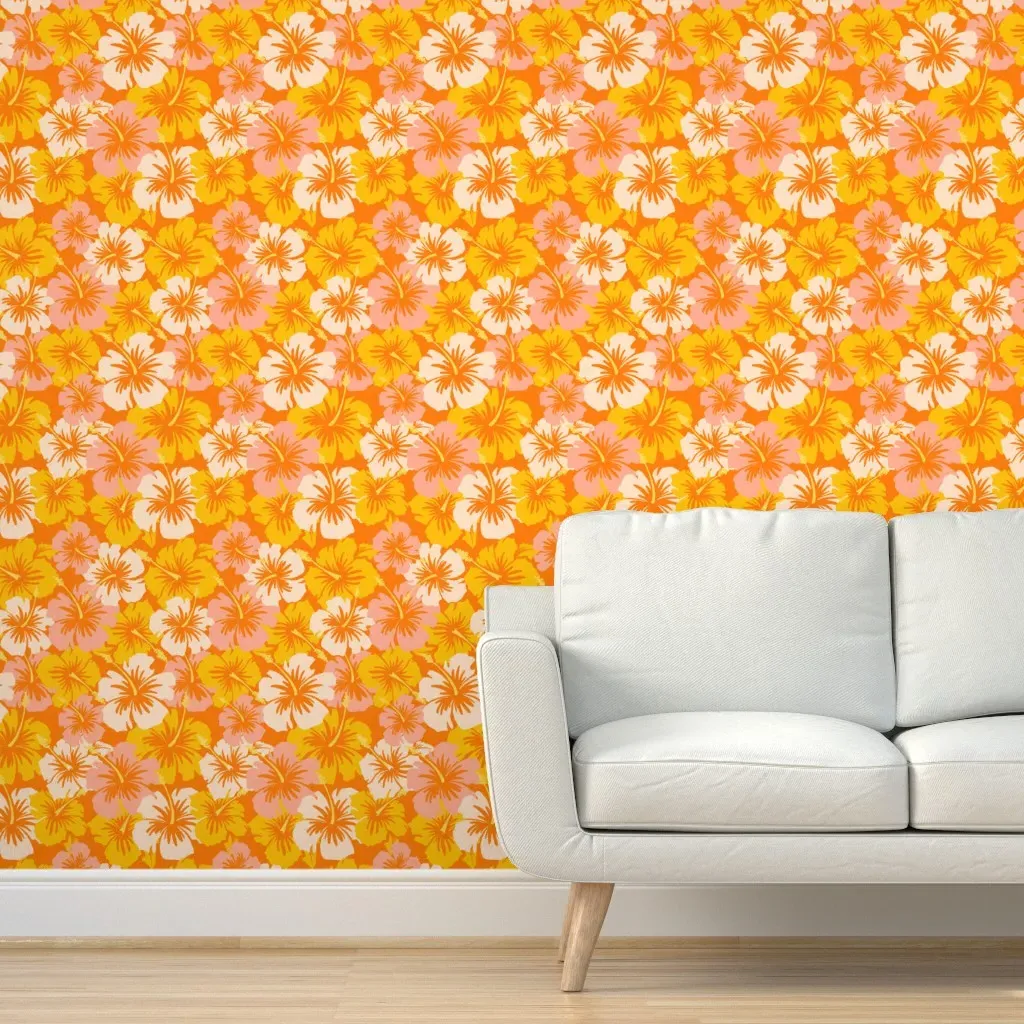 Epic Hibiscus Hawaiian Floral Peel and Stick Wallpaper - Orange product